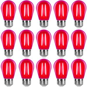 S14 LED Red Light Bulb 2 Watt String Light Replacement Bulbs, Shatterproof Waterproof Decorative E26 Red Filament Edison Outdoor Light Bulbs for Christmas & Halloween Decorations, Pack of 15  S14 LED Red Light Bulb 2 Watt String Light Replacement Bulbs, Shatterproof Waterproof Decorative E26 Red Filament Edison Outdoor Light Bulbs for Christmas & Halloween Decorations, Pack of 15