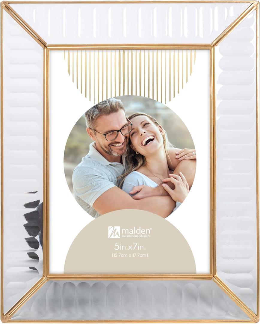 Malden International Designs 5x7 Gold Metal and Ribbed Glass Tabletop Picture Frame