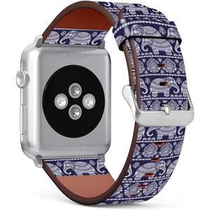 Mingdao Band Compatible with Apple Watch Series 7 6 5 4 3 2 1 SE,38mm 40mm 41mm Patterned Leather Replacement Strap (Tribal Elephant-Wb05)