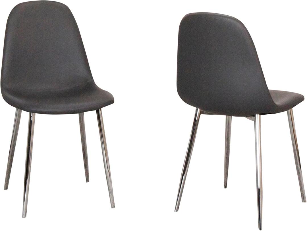 Sunset Trading Venu Dining Chairs | Polished Chrome Silver Tapered Legs | Mocha Brown Armless Faux Leather Bucket Seats | Set of 2 | Contemporary, Mid-Century Modern Kitchen Sidechairs