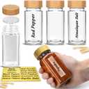 Glass Spice Jars with Bamboo Airtight Lids - (4 Pack) - 4 oz Square Spice Bottles with Shaker Lids - Clear Empty Shaker Seasoning Jars with Preprinted Spice Jars Labels for Spice Rack, Drawer, Cabinet