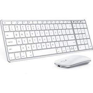 seenda Bluetooth Keyboard and Mouse for Mac, SKM64-2 Multi-Device Rechargeable Slim Wireless Keyboard Mouse Stainless Steel Full Size, Compatible with MacBook Pro/Air, iPad, iMac - White Silver