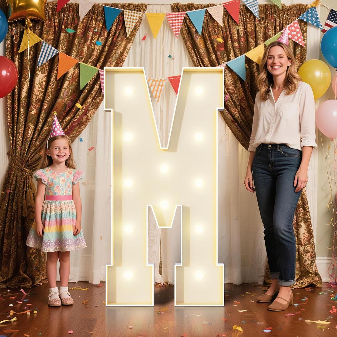 4FT Marquee Letters M Sign,Large Light Up Numbers Party Decoration - Hook and Loop Fastener,No Tools Easy Setup, Corrugated Plastic for Birthdays Weddings Baby Anniversaries(Letters M)