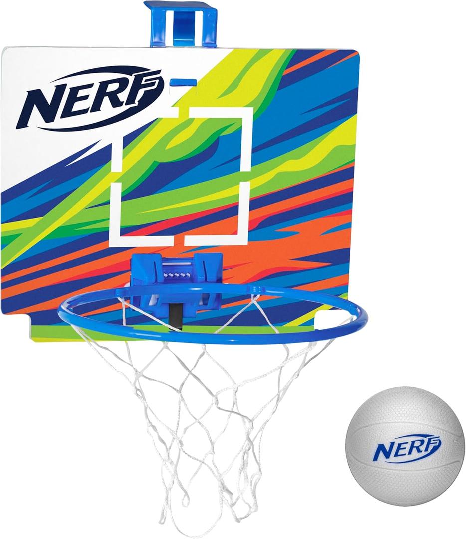 Nerf Nerfoop - The Classic Mini Foam Basketball and Hoop - Hooks On Doors - Indoor and Outdoor Play - A Favorite Since 1972 (Blue)