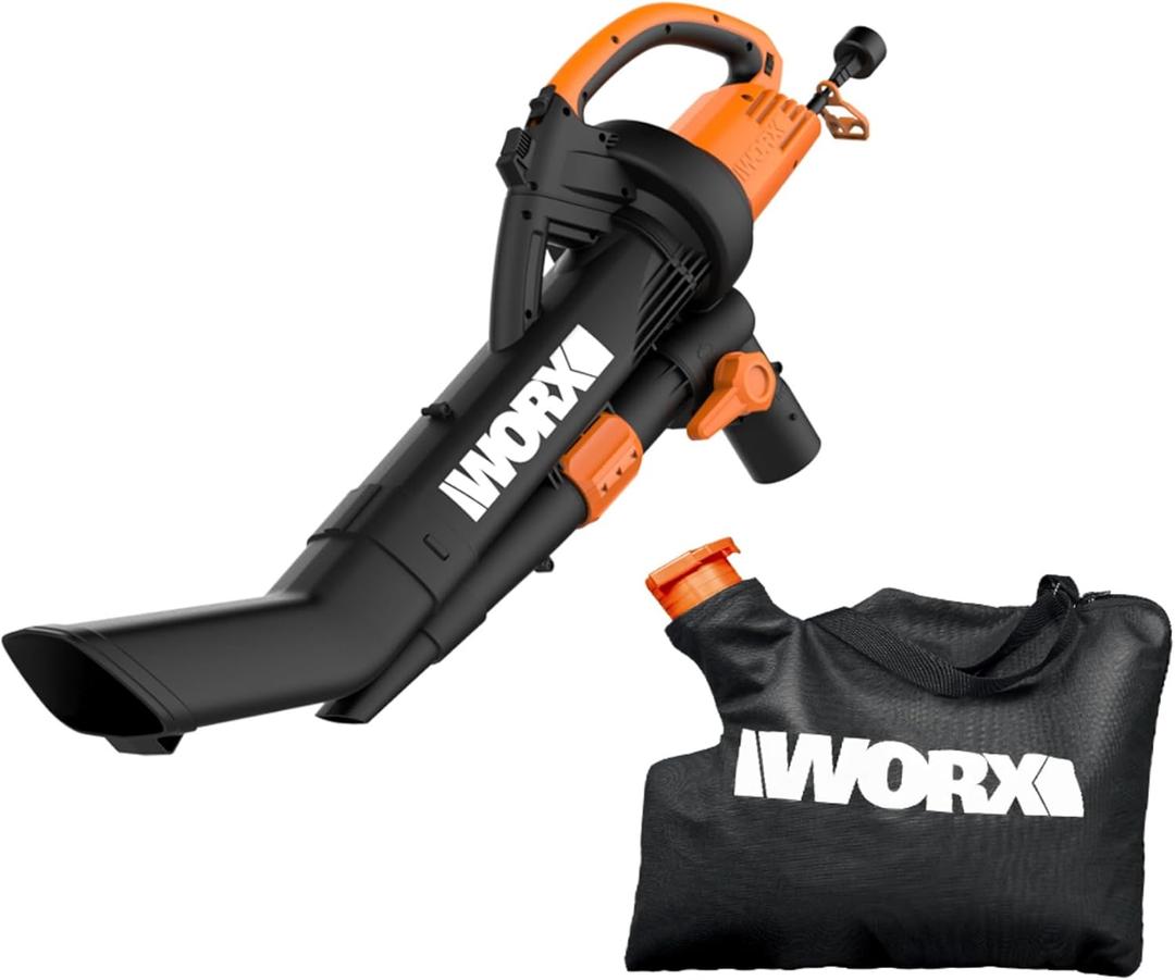 WORX Trivac 3 in 1 Electric Leaf Blower for Lawn Care, Leaf Vacuum with 350 CFM & 210 MPH, Leaf Mulcher with Metal Impeller, WG509