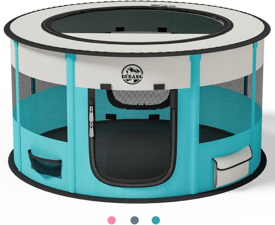 Dog Playpen Puppy Play Pen Indoors Pet Crate Small Dog Cage Portable Foldable Cat Kennel for Kitten Hamster Rabbit Bunny Guinea Pig with Collapsible Food Bowl Carrying Case (Cyan)