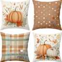 BBOLDIN Fall Thanksgiving Throw Pillow Covers 18x18, Fall Plaid Leaves Pumpkin Orange Pillow Cases Set of 4, Halloween Autumn Cushion Covers Decorations for Home Porch Bedroom