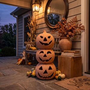 Gerrii 3 Pcs 16'' Tall Fall Terracotta Pumpkin Jack O' Lantern Stacked