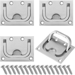 4 PCS 3 x 2.24 Inch 304 Stainless Steel Hatch Pull Flush Lift Boat Ring Hatches Pull Handle for Cabinet, Boat Hatch Latch, Drawer & More(Screws Included)