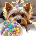 50pcs Dog Hair Bows Puff Ball,Pompom with Elastic Cotton Hair Tie Band for Doggy Puppy Cats Kitten Pets,Yorkshire Grooming Hair Accessories,No Damage Hair,0.75inch Hair Rope Multicolored