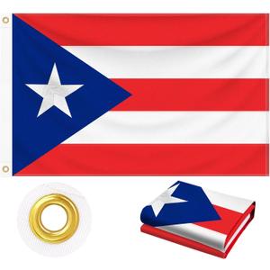 Puerto Rico Flag 3x5 FT Outdoor, Heavy Duty 210D Polyester Fabric | Embroidered Star and Four Rows Stitching Fly Ends with 2 Brass Grommets | Commonwealth of Puerto Rican Flag for Wall Indoor Home