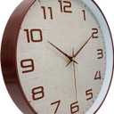 Woodgrain Wall Clock, Silent Non-Ticking Battery Operated Clock 10 Inch, Large Easy-to-Read Number Linen Texture Face Modern Analog Clocks for Living Room Bedroom Kitchen Office Gym, Brown (Mocha Brown White)