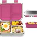 BABHAMNESS Stainless Steel Bento Box Kids, 3 Compartments Leak Proof Metal Bento Lunch Box, 304 Stainless Steel Bento Lunch Containers for School and Office,Dishwasher Safe, BPA-Free-Pink