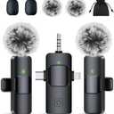 PQRQP Mini Microphone for iPhone - 3 in 1 Wireless Microphones for iOS/Android/Camera, Studio-Quality Audio, Plug & Play Clip Mic for Video Recording Podcast (Raven Black)