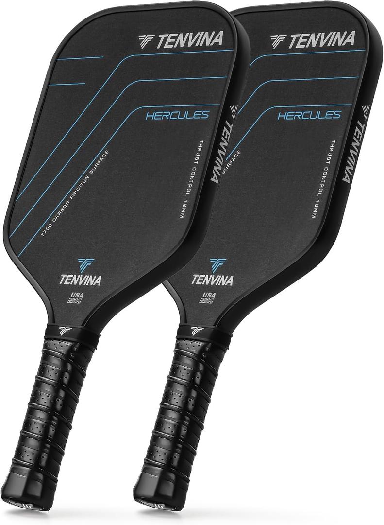 TENVINA Pickleball Paddles, Multi-Layer T700SC Textured Carbon Fiber Pickleball Paddle, 4-Types of Thicknesses and Shapes, USAPA Approved Pickle Ball Paddle, Strong Power and Spin Surface (2-Pack of Carbon-Elongated-16MM)