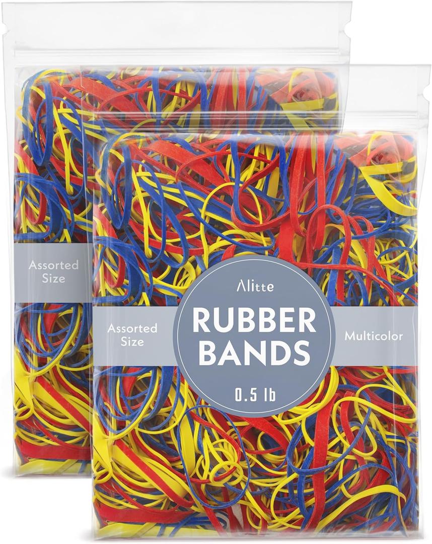 2 Pack Colored Rubber Bands - 1lb Total (2 Pack of 0.5 lb) Large Rubber Bands Assorted Size and Color for Office Supplies, Arts & Crafts or DIY Projects - Multipurpose Color Elastic Bands Assortment
