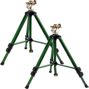 Hourleey 2 Pack Extra Tall Lawn Sprinklers, Heavy Duty Tripod Sprinklers with Brass Sprinkler Head, 360 Degree Large Area Coverage, 3/4 Inch Connector Sprinkler for Yard Lawn Garden
