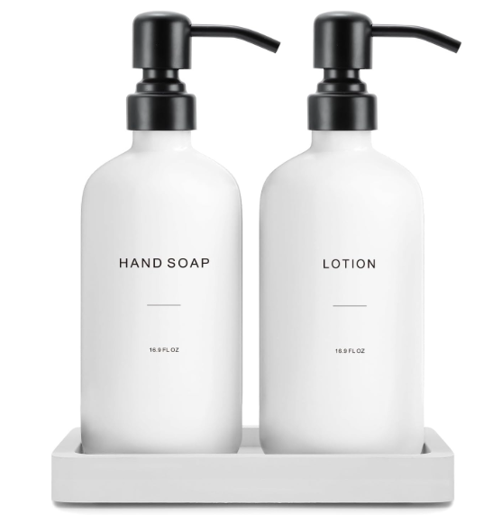 Prus Waso White Soap Dispenser Set, Contains Hand and Lotion Dispenser with Pump. Perfect for Guest Bathroom Decor. (White)