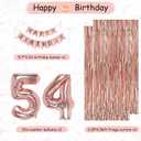 54th Rose Gold Birthday Party Decorations for Women, Rose Gold Happy Birthday Banner, Fringe Curtains, Heart Foil Balloons, Confetti Balloons, Cake Topper for 54th Birthday Decorations
