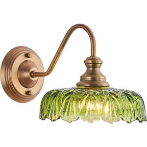 HDDFL Modern Wall Scone Bedside Wall Lamp Green Glass Bedroom Light Fixtures in Door Lighting Fixture for Living Room Hallway Corridor (9.8in, Brass and Green)