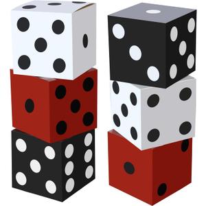 Tinlade 6 Pcs Dice Boxes 11 in Giant Casino Vegas Theme Party Decoration Big Large 3D Dice Decor Table Top Cardboard Dices Casino Game Nights Prom Birthday Homies Party Supply Props(Multicolor)