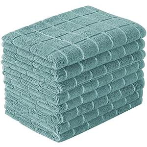 Microfiber Dish Towels - Soft, Super Absorbent and Lint Free Kitchen Towels - 8 Pack (Lattice Designed Lake Blue Colors) - 26 x 18 Inch