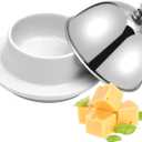 EATAKWARD Ceramic Butter Dish with Stainless Dome Cover, Cheese Dish with Lid, Small Cheese Plate Serving Tray with Silver Handled Lid for Countertop, Dessert, Cupcake, Cream Cake, Appetizer