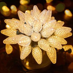 Brightown C9 LED Christmas String Lights, 66ft 100 LED Waterproof Strawberry String Lights, Plug-in Extendable Green Wire Lights String for Outdoor Indoor Outside Patio Wedding Party Decoration (Warm White)