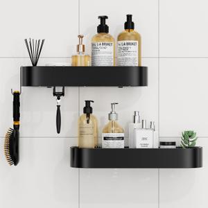 X-Large Adhesive Shower Caddy, 2 Pack Bathroom Organizers and Storage with Large Capacity and 4 Hooks, No Drilling Shower Shelves for Inside Shower for Bathroom, Dorm and Kitchen