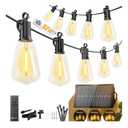 Brightown 52FT Solar String Lights Outdoor Waterproof, Patio Lights with Remote and 15+1 LED Shatterproof Bulbs, Dimmable & Timable, 3 Light Modes, Solar Lights Outdoor for Yard Garden Camping Party