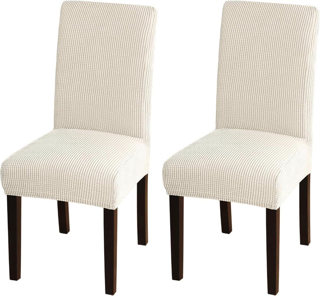 Turquoize Dining Chair Covers - Stretch, Removable, Set of 2 - Parson Dining Chair Protector Covers for Home, Hotel, Ceremony (2, Biscotti Beige)