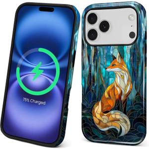 Magnetic Phone Case for iPhone 17 Pro,Compatible with MagSafe,Durable 2 Layers Full Covered Shockproof Protective Cover-Glassy Forest Fox