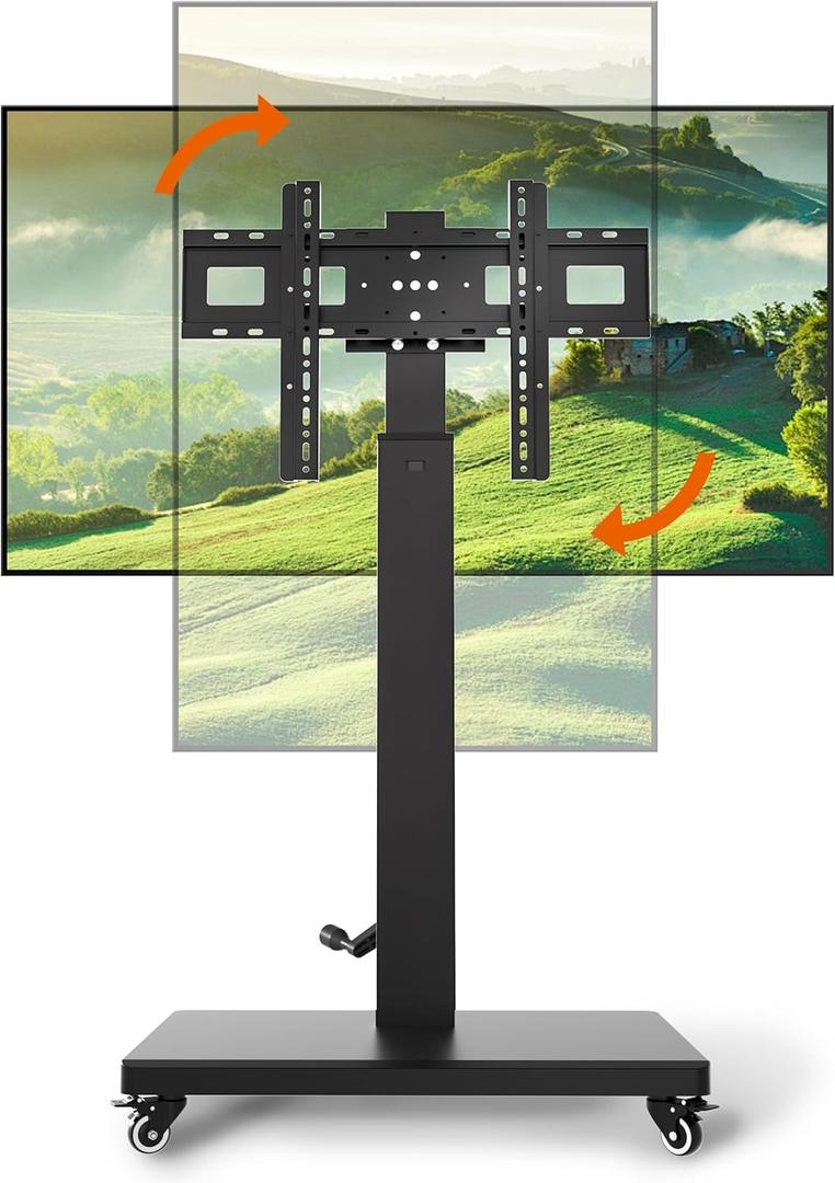 Mobile TV Cart Stand with Wheels for 32-80 Inch TVs,90Landscape to Portrait Rotating,Manual Height Adjustable,Max VESA 600x400mm,Holds 110 Lbs,Mobile TV Cart Rolling TV Stand,XL-XZ08B