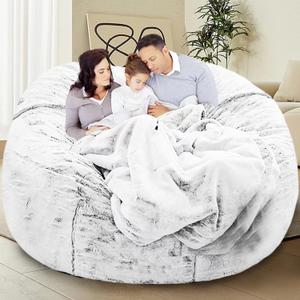 HDMLDP Bean Bag Chair Cover for Kids Adults Without Filling Comfy Giant Round Beanbag Love Sack Covers for Bedroom Living Room, 7FT, Dusty White