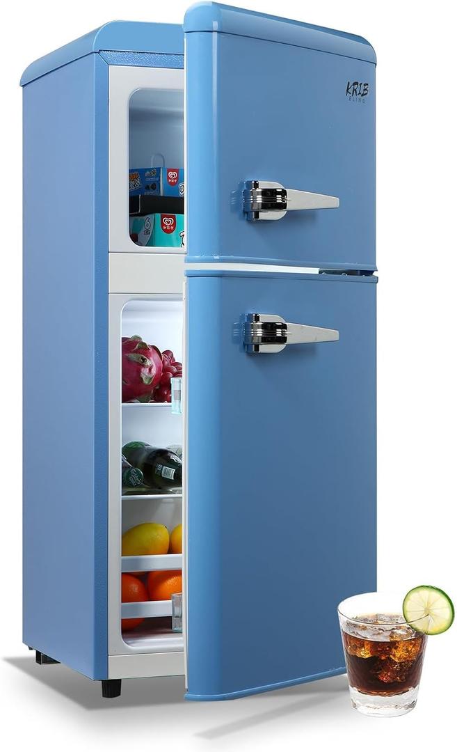 Refrigerator with Freezer 3.5 Cu.Ft with 7 Level Adjustable Thermostat Control 2 Door Energy Saving Top-Freezer Compact Refrigerator Blue 