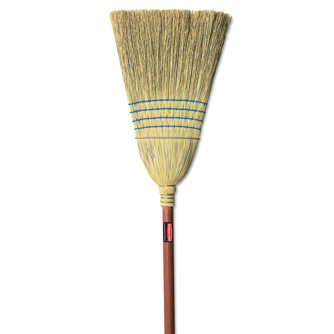 Rubbermaid Commercial Products Heavy-Duty Corn Broom, 1 1/8-Inch Wood Handle, Red, Indoor/Outdoor Broom for Courtyard/Garage/Lobby/Mall/Office