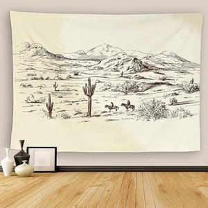 Western American Wild West Desert Cowboys Sketch Landscape Tapestry Wall Decor - Bedroom and Living Room Wall Art - 60x80 Inch