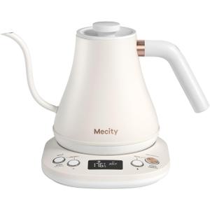 Mecity Electric Gooseneck Kettle With Keep Warm Function & LCD Display Automatic Shut Off Coffee Kettle Temperature Control Pour Over Kettle 1200 Watt, 0.8L, 120V, Off White