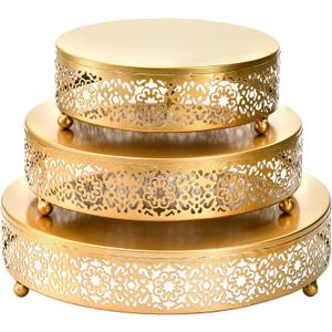 Hedume 3 Pack Cake Stand Set, Round Cake Stands, Metal Dessert Cupcake Pastry Candy Display Plate for Wedding, Event, Birthday Party