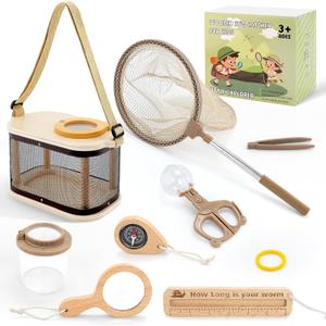 Wooden Bug Catcher Kit for Kids, Outdoor Explorer Nature Discovery Set with Butterfly Net, Bug Habitat & Magnifying Glass, Backyard Camping Outdoor Toys, Ages 312, Also Suitable for Toddlers