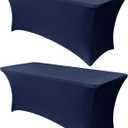 Obstal 8Ft Stretch Spandex Table Cover for Standard Folding Tables - 2 Pack Universal Rectangular Fitted Tablecloth for Party, Banquet, Events, Trade Show (Navy Blue, 96L x 30W x 30H Inches)