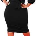 Ryehack Plus Size Dresses for Women Casual Long Lantern Sleeve V Neck Wrap Bodycon Midi Dress with Belt XL