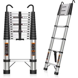 Telescoping Ladder 16.5 FT Telescope Ladder Stainless Steel, Extension Collapsible Telescopic Ladders with 2 Hooks Folding Extendable Adjustable Portable Rv Ladders for Home Roof, 330lbs Max Capacity