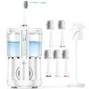 Electric Toothbrush with Water Flosser Combo in One, Professional Flossing Toothbrush for Teeth Cleaning and Flossing, Plaque Removal, Rechargeable,5 Brush Modes & 3 Flossing Speeds,500ML,White