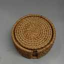 6 Pack Handmade Rattan Coasters with Holder, Wicker Boho Woven Set, Heat-Resistant Drink Coasters for Coffee Table, Drink Cups, Hot Drinking Home Decor