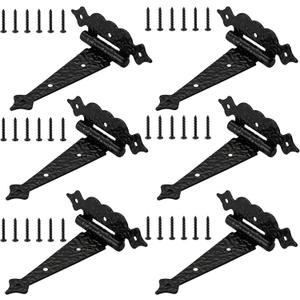 WellMade Black Gate Hinges,6 in Decorative Hammered Steel T Hinges,Outdoor Tee Hinges for Shed Storage Fence Barns Doors (6 Pack)