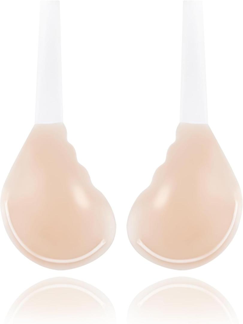 Invisible Lift Sticky Bra for Large Breasts - Women's Seamless Backless Strapless Push Up Adhesive Silicone Bra (Beige, L)