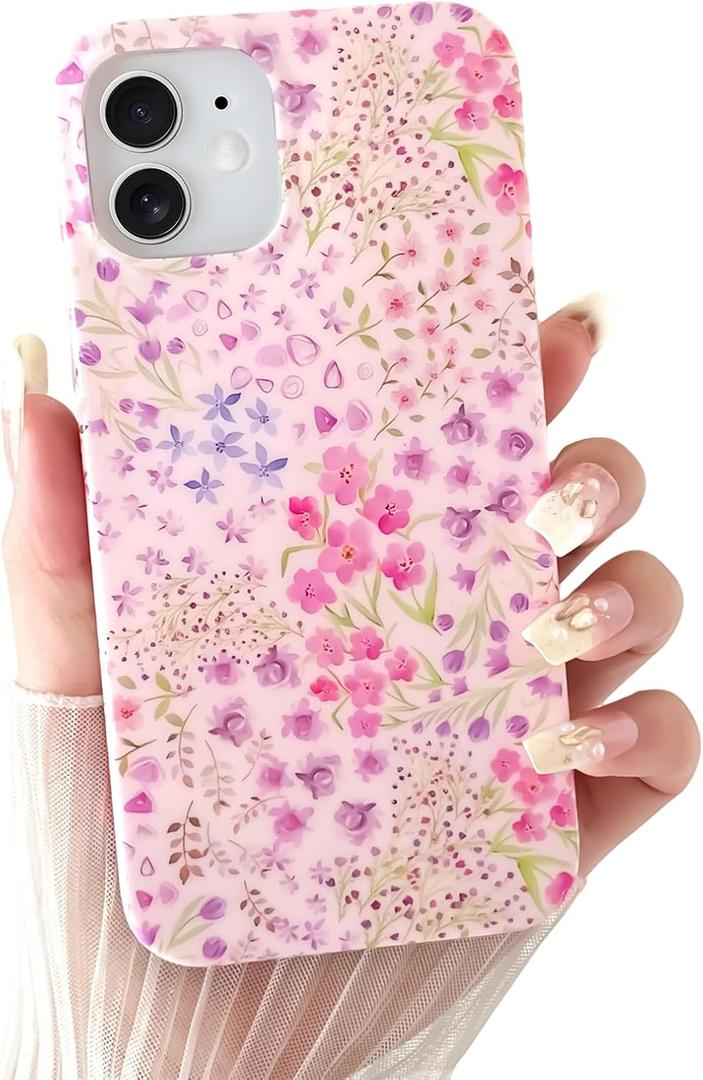 Skyseaco for iPhone 11 Case Cute Pink Flower Floral Pattern Aesthetic Phone Case for Women Girls Soft Slim TPU Shockproof Phone Cover - Pink Wildflower