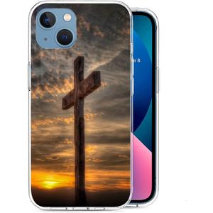 Compatible with iPhone 14 Case - Retro Dusk Christian Cross Phone Case Slim Soft TPU Shockproof Protective Cover Case