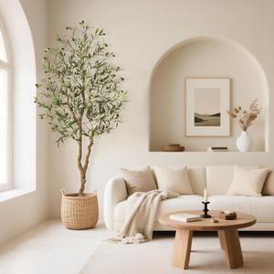 Artificial Olive Trees, 6Ft Tall Faux Olive Tree with Realistic Leaves and Fruits, Fake Potted Olive Silk Tree, Floor Plants for Living Room Bedroom Home House Office Stairs Decor Indoor